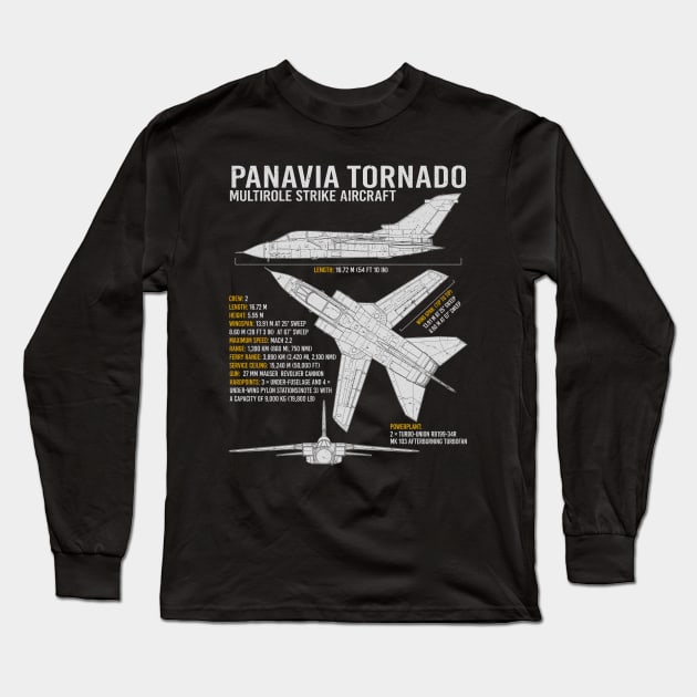 Panavia Tornado Jet Fighter Aircraft RAF Airplane Plane UK Blueprint Long Sleeve T-Shirt by BeesTeez